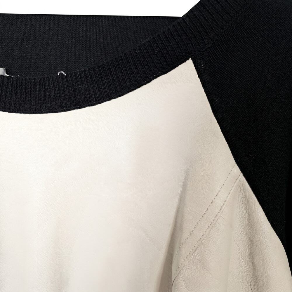 NWT Townsen Color-Block Balck and White Sweater 100% Lamb Leather Panel Sweater - Picture 6 of 6
